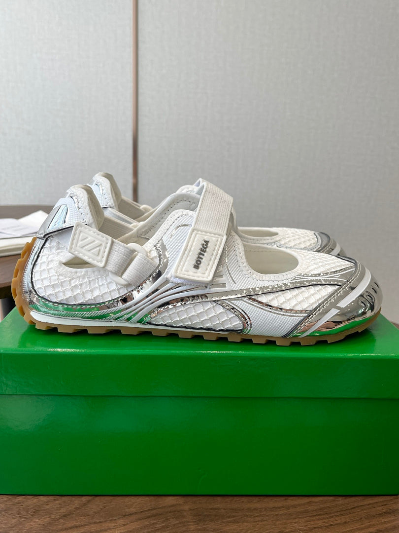 Bottega Veneta Orbit Flash Mary-Jane Sneakers Silver White