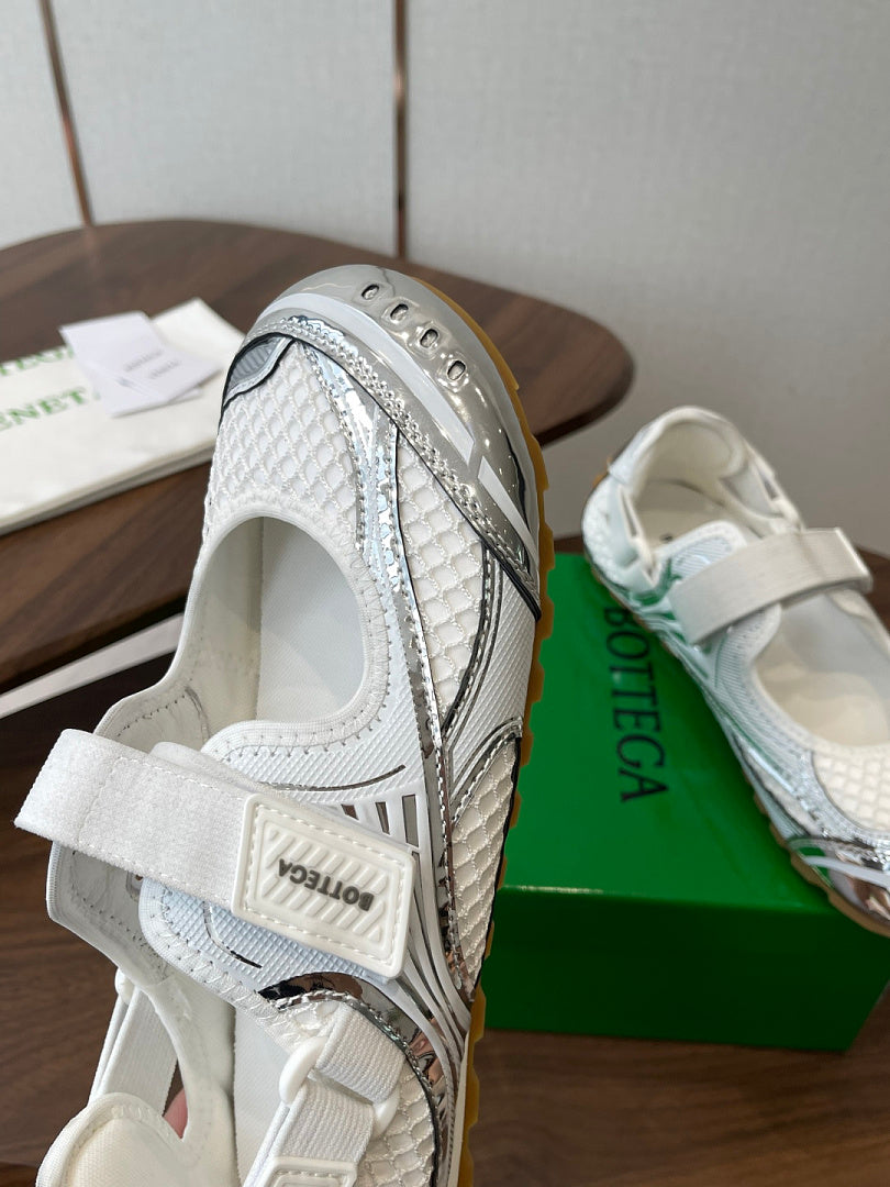 Bottega Veneta Orbit Flash Mary-Jane Sneakers Silver White