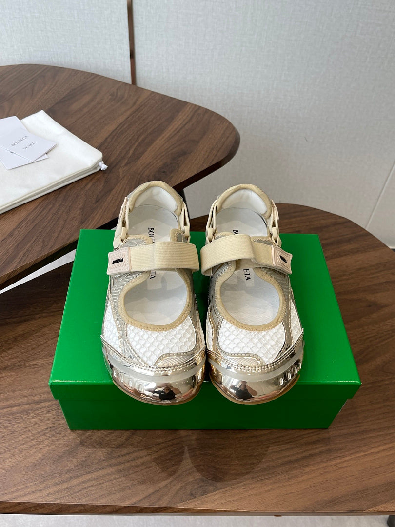 Bottega Veneta Orbit Flash Mary-Jane Sneakers Gold White