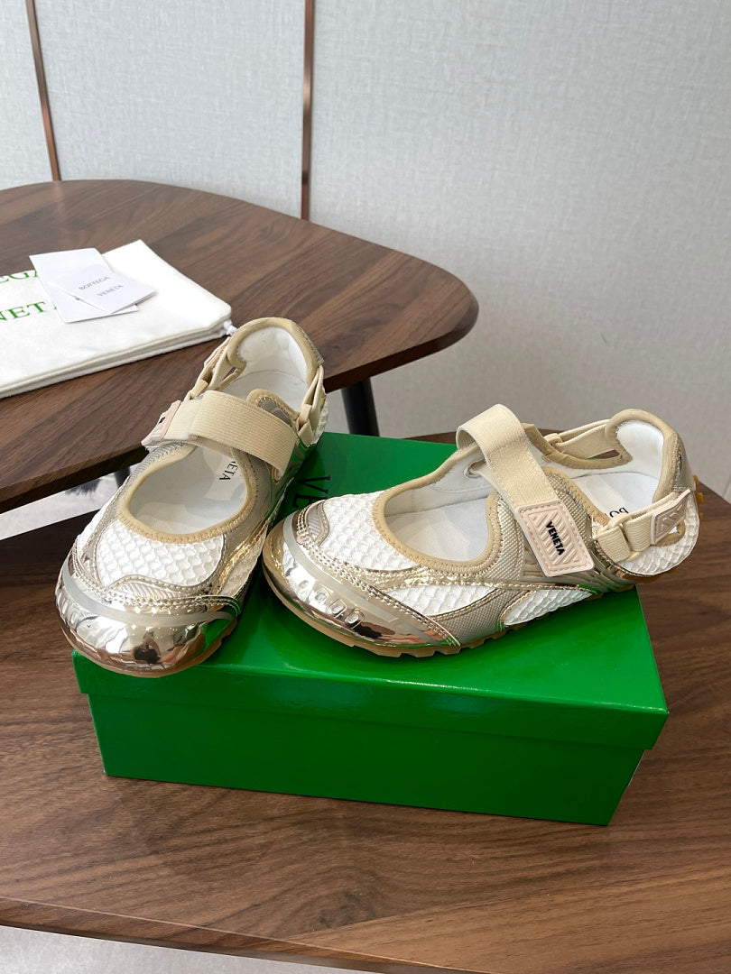 Bottega Veneta Orbit Flash Mary-Jane Sneakers Gold White