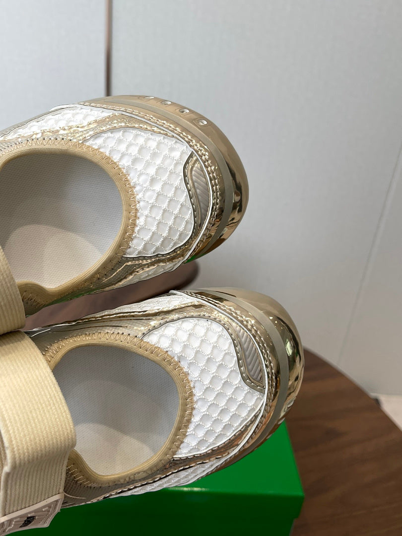 Bottega Veneta Orbit Flash Mary-Jane Sneakers Gold White