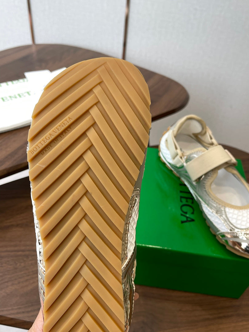 Bottega Veneta Orbit Flash Mary-Jane Sneakers Gold White